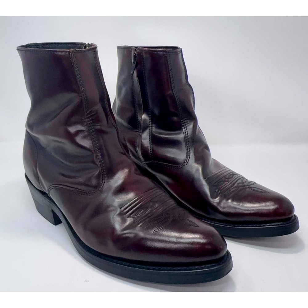 Masterson Cordovan Leather Boots Mens 11 EW Side Zip Western Oxblood Beatle Boot